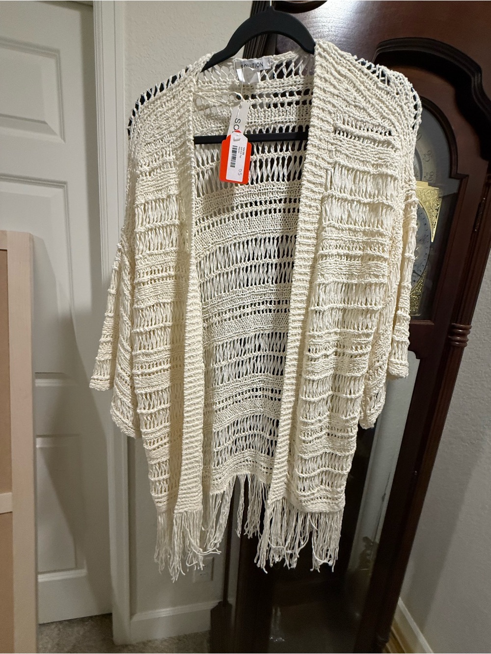 Open-Weave Fringe Cardigan/Shrug - Cream